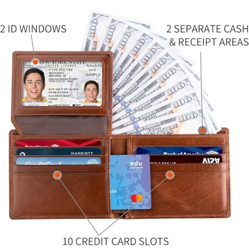 USA National Motto Embossed Design Full Grain Genuine Leather Wallet For Men, RFID Protected Men Wallet, 8 card slots, 2 id slots, Billetera de Hombre2