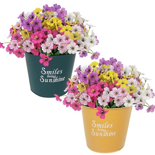 Zythrem 10 Bundles Artificial Plants Outdoor Fake Mums with Hanging Basket,UV Resistant Fake Hanging Plant Artificial Hanging Flowers for Front Porch Decor Door Windowsill Wall Backyard Garden