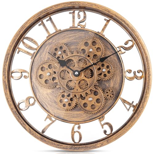 LENAUQ Reloj de pared con engranajes móviles, reloj de pared giratorio moderno, estilo antiguo, rústico, único, vintage, reloj industrial para decoración de sala de estar, hogar, granja, 38 cm, árab