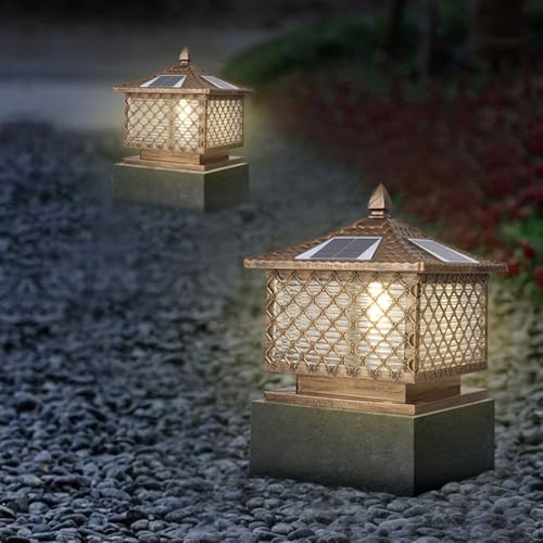 Lampe de colonne solaire style chinois en fonte d'aluminium et verre - 6