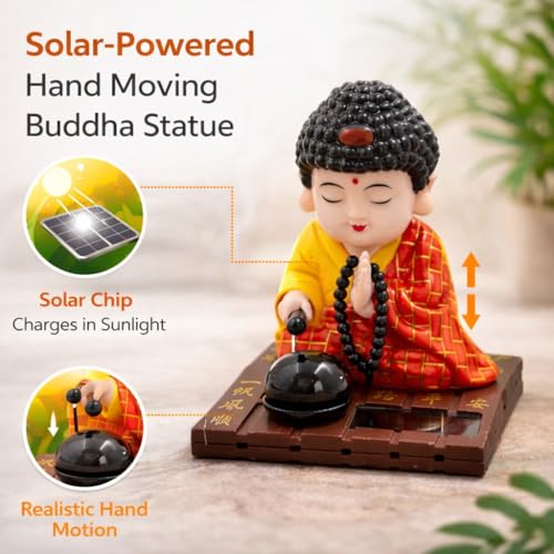 Image of CraftVatika Buddha Solar Powered Moving Head and Hand Sitting Buddha Feng Shui Items for Good Luck, for Money, Home Decor Items, Show Pieces for Home Decor | Car Dashboard | Home Office Desk