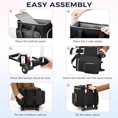 Image of Ytonet 17.3 inch Rolling Teacher Bag, Rolling Cart for Teachers with Tote Bag | Detachable Dolly, X-Large Teacher Rolling Bag, Multiple Carrying Rolling Tote Bag, Multifunctional Pocket Teacher Cart, Black