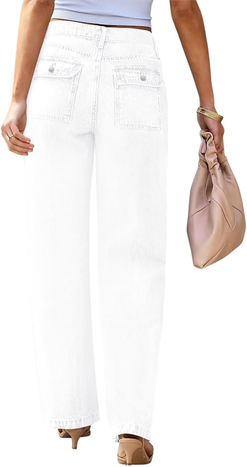 Womens Wide Leg Jeans - Deep Front Pockets High Waisted Jeans, Stretchy Baggy Straight Leg Jean for Women - Image 2