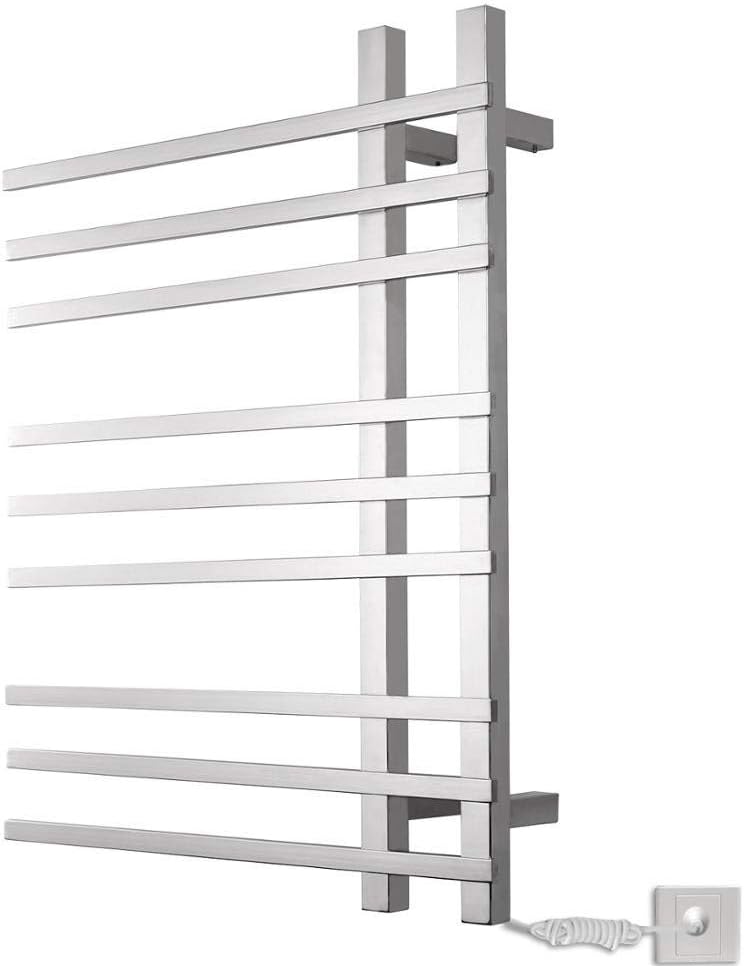 Towel Warmer Wall Mounted Heated Towel Rail Radiator Square Electric Towel Rack Stainless Steel Towel Heater for Home Bathroom 9 Bars