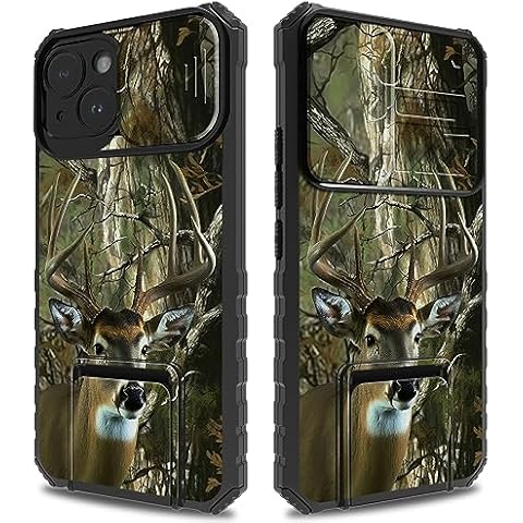 BFSEROBJ for iPhone 14 Case with Kickstand and Camera Cover Dual Layer Hard PC + Soft TPU Shock Proof Protective Phone Case for iPhone 14 6.1 inch 2022 - Camo Forest Deer Cover