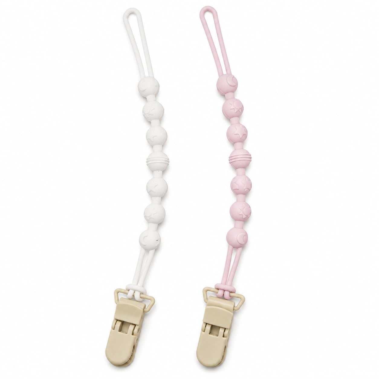 Artibetter Silicone Pacifier Clip Chain Set (2 Pcs) | BPA-Free Safe Baby Soother Holder with Strong Clip | Anti-Drop Pacifier Strap for Infants & Toddlers | Travel-Friendly Baby Accessory (White & Pink)-image-15