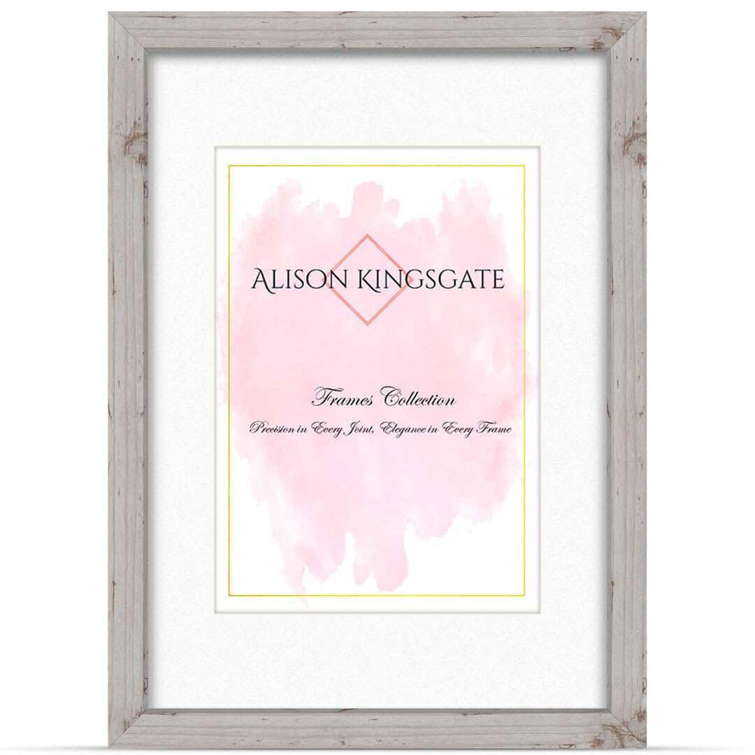 Alison Kingsgate A2 White Rustic Picture Frame with A3 Mount - Engineered Wood Photo Frame with Precision Cut Cardboard Mount - Ideal for Posters -Sizes & Colours Available โ image 1