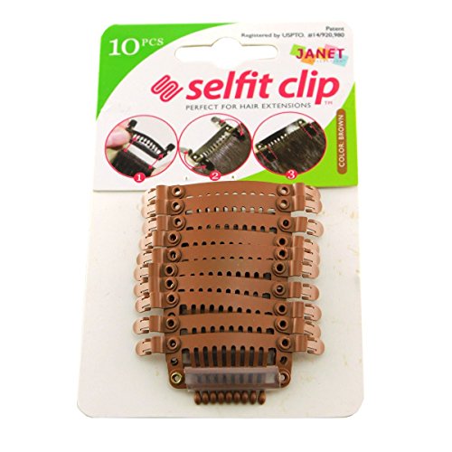 Janet Collection Selfit Clip 10pcs Hair Clips for Hair Extensions (Brown)