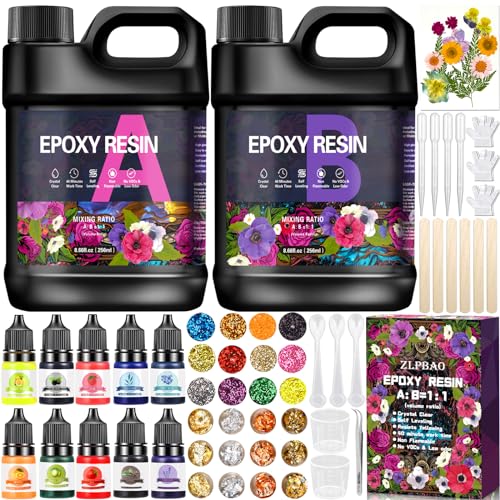 ZLPBAO Epoxidharz Set Anfänger 582ml epoxidharz glasklar gießharz - 1: 1 Verhältnis mit Epoxidharz Farbe Glitzer holzstäbchen Handschuhe