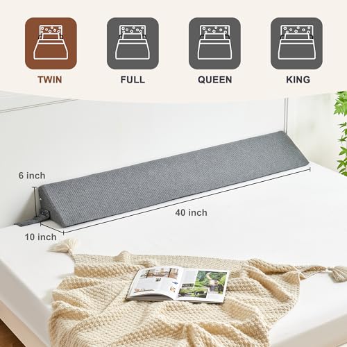 Image of IFNOW Twin Size(40 inchx6 inchx10 inch) Bed Wedge Pillow for Headboard, Mattress Gap Filler(0-8 inch), Bed Wedge for Gap Between Your Headboard and Mattress Dark Grey