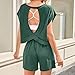 Shorts Sets Women 2 Piece Outfits Open Back Crew Neck Cap Sleeve Tops Drawstring Shorts Lounge Athletic Matching Set Fashion Army Green