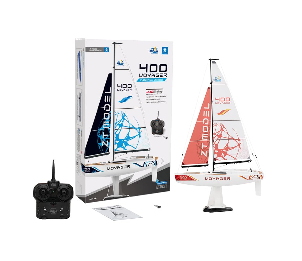Voyager 400 RC Controlled Wind Powered Sailboat in Red - 26" Tall