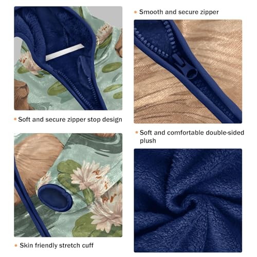 Swimming Capybara Pattern Toddler Fleece Jacket Girl Boys Hooded Fleece Jacket Coat Warm Outwear Zip-up 3-10T3