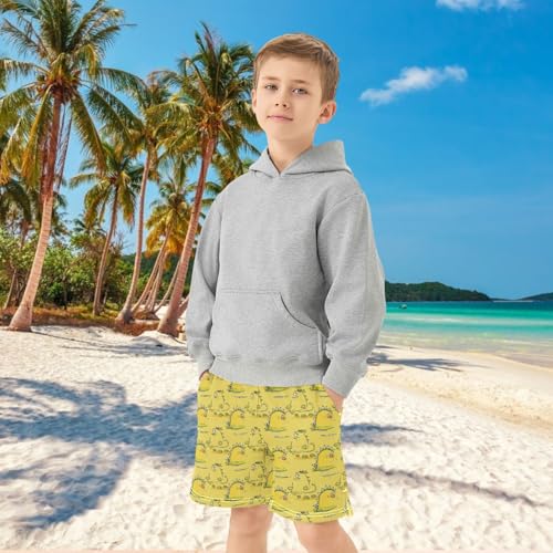 Boys Athletic Shorts with Pockets Yellow Monster Running Basketball Shorts for Youth Elastic Waist Size 7-84