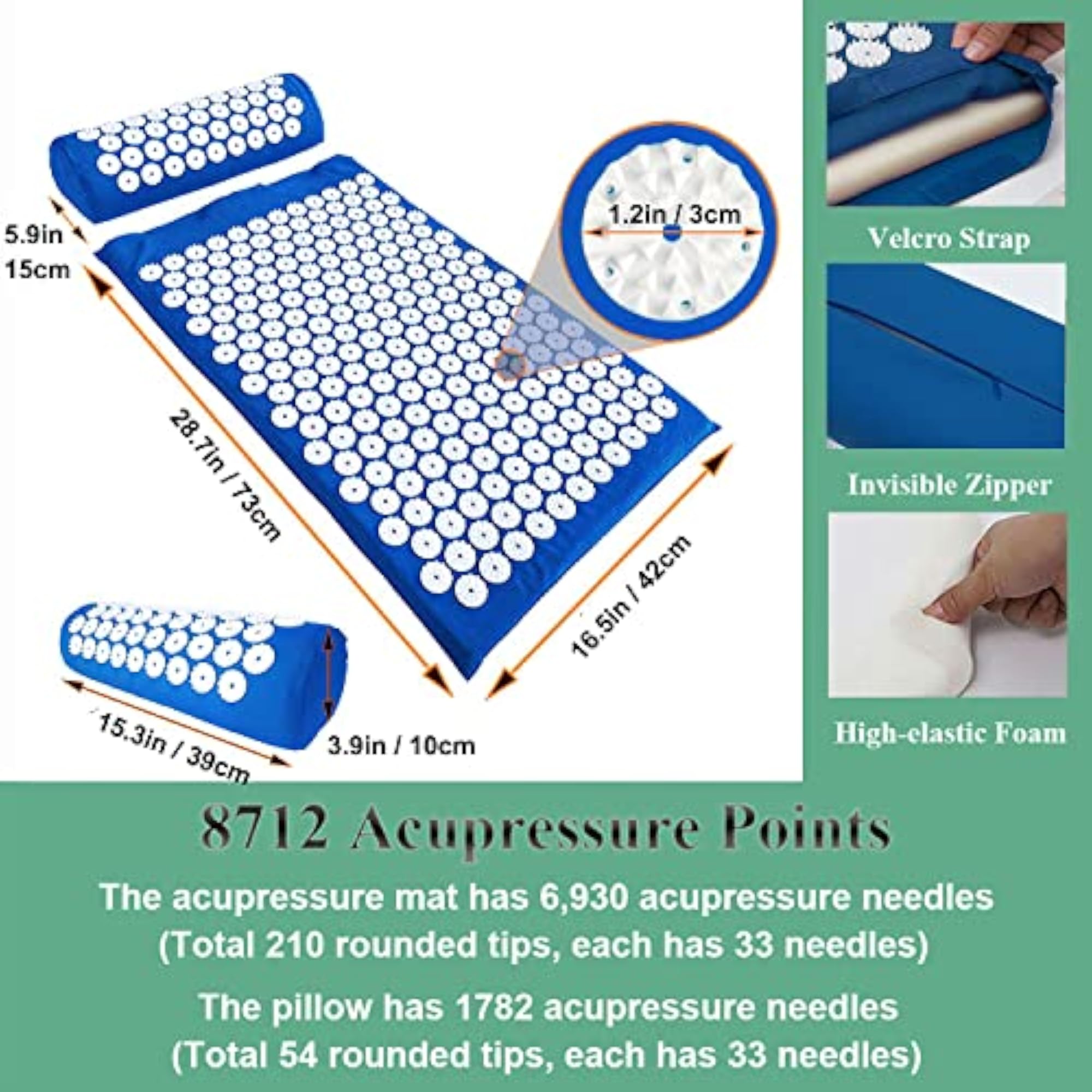 Fizont Mart Acupressure Mat & Pillow Set, Blue