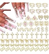 YAEISM 80PCS Gold Nail Charms 12 Shapes Gold Heart Nail Charm 3D Butterfly Nail Charms Alloy Gold...