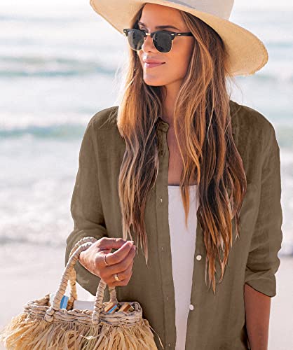 Image of Zoye Chen Women's Bikini Swimsuit Cover Up Button Down V Neck Shirts Long Sleeve Blouse Beachwear Bathing Suit