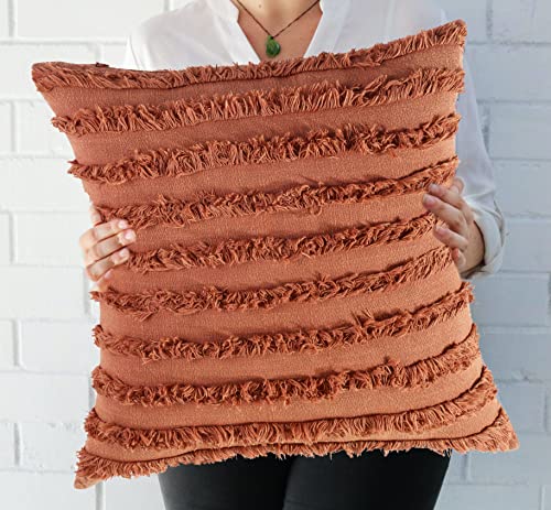Image of mosey Boho Cushion Covers 20 inch x 20 inch Set of 2 | Pure Cotton 20x20 inch Cushion Cover 2020 | Soft Square Throw Pillow Cover 50 x 50cm for Sofa | Rustic