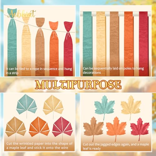 Image of AOBKIAT Fall Colorful Streamers Party Decorations,5 Rolls | Orange Brown Yellow Red Lake Blue Crepe Paper Streamers for Harvest,Thanksgiving,Birthday Wedding Baby Shower,Rustic Party