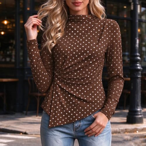 Long Sleeve Shirts for Women Mock Neck Asymmetrical Business Casual Tops - image 6
