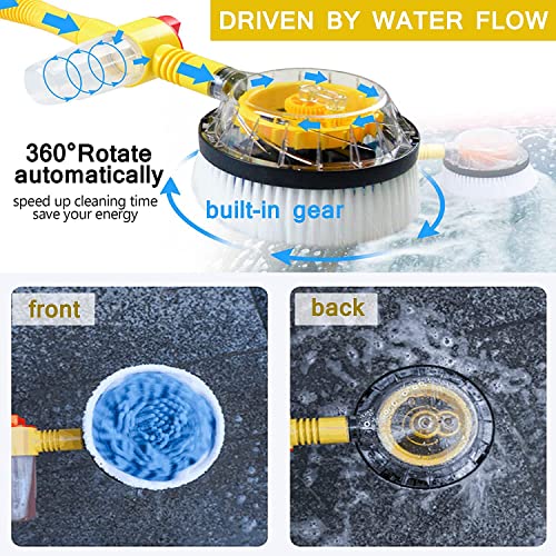 Kujobuy KB Rotating Car Wash Brush With Soap Dispenser & Hose Attachment, Soft Bristle Car Spin Mop Washing Scrub Brush Long Handle thumb #1