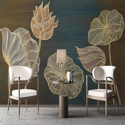 Tzxztt Creatividad Tridimensional Loto Hojas De Loto Arte Moderno Papel Pintado 3D Seda Texturizada Primera Calidad Neutros Material Ideal Para SalóN Dormitorio-200cm×140cm