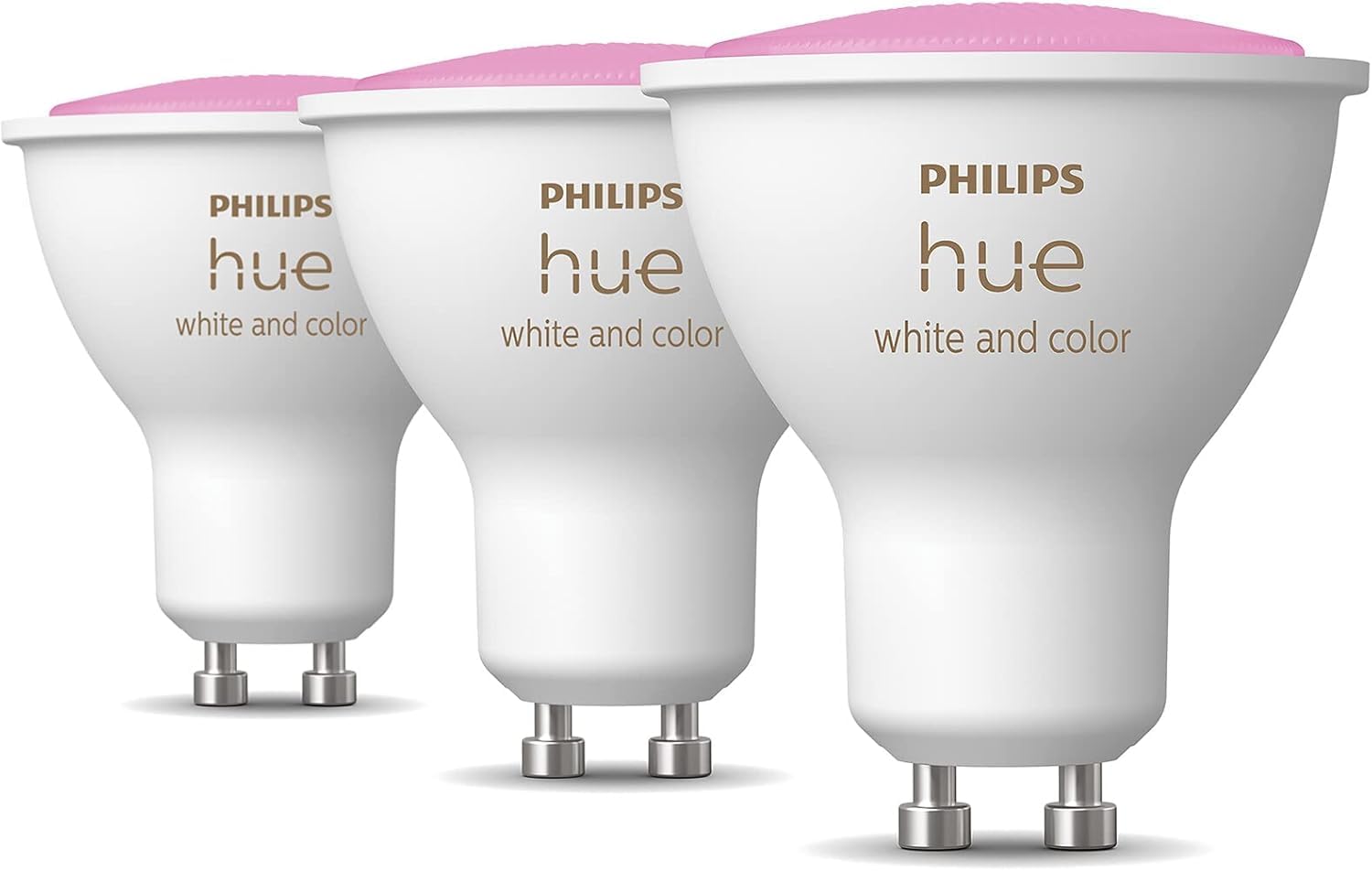Philips Hue - Bombilla LED Inteligente, GU10, Luz Blanca y de Colores, 4.2W 400 lúmens, Compatible con Alexa y Google Home - Pack de 3 Bombillas LED inteligentes