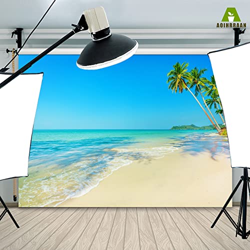 Aoihrraan 3,5x2,5m Tropical Beach Backdrop Seaside Summer Ocean Island Scenery Palm Trees Sunshine Seascape Photography Background Hawaiian Holiday Wedding Party Kids Adult Portrait Photo Studio Props - Image 4
