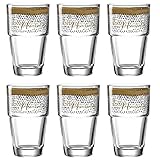 Leonardo Solo Kaffee-Gläser 6er Set, Glas-Becher mit Latte Macchiato Aufdruck, spülmaschinengeeignete Cappucino-Gläser, Punkte Motiv 410 ml 043470