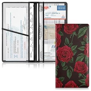 Sinestour Roses Car Registration and Insurance Card Holder Leather Vehicle Glove Box Organizer Cute Car Accessories Glove Compartment Organizer for Insurance Documents