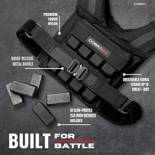 Image of COBRASIX Weighted Vest for Men | Adjustable Weight Vest with Removable Iron Weights | Heavy Duty Workout Vests for Walking, Running, CrossFit, Strength Training, Rucking & Calisthenics | 35lbs & 44lbs