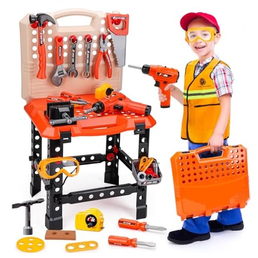 Kids Tools Workbench- Pretend Play Toys for Toddlers 2 3 4 Years Old with Electric Drill & Clothes, Boy & Girl Ages 2-4 Tool Box Set Learning Educational STEM Toy Power Construction Gifts for Kid 4-8