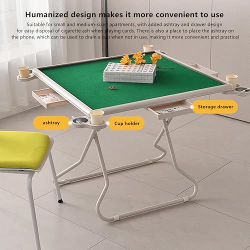 Tavolo da gioco pieghevole con portabicchieri e cassetto, tavolo portatile per mahjong, domino, poker e giochi di carte