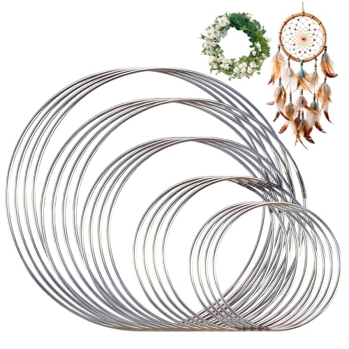 20 Pièces Cercle Metal, 100/120/150/180/200mm Cercle Attrape Reve, Anneau Attrape, pour Capteur de...