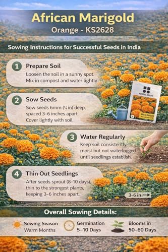 Image of African Marigold KS2628 - Semi Tall (60-75 cm) | Professional Nursery & Commercial Grade Flower Seeds | Bulk Packs for Farmers & Growers (Orange, 25 Gm)