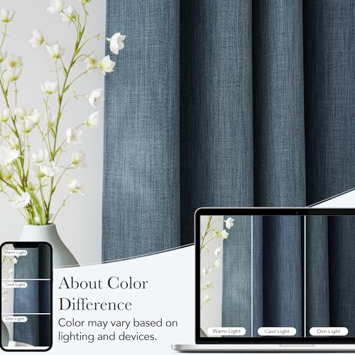 Image of NICETOWN Short Faux Linen Mist Blue Blackout Curtains 63 inches Long for Kitchen - Privacy Panels for Living Room Bedroom, Modern Farmhouse Style Easy Care Grommet Top, 2 Panels, W42 by L63
