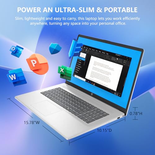 Image of HP 17 Laptop, 17.3 inch FHD Display, 8GB DDR5 RAM, 512GB SSD, AMD Ryzen 5 Processor(Beats i7-1165G7, Up to 4.3GHz), Windows 11 Pro, Alpacatec Accessories, Silver, Video Editing Laptop