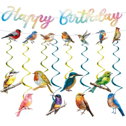 Image of HummingBird Birthday Party Decorations - 10PCS Humming Bird Banners and Hanging Swirls Decor for Bird Theme Party Supplies