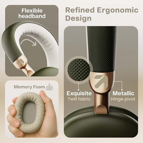 Image of GOBOULT Fluid X Headphones Bluetooth Wireless 60H Playtime, 40mm Bass Driver, Zen ENC Mic, Type-C Charging, Gaming Mode, BTv 5.4, Headphones Wireless with mic (Green)