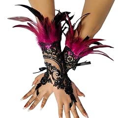 A-a- Rose Red -Feather Lace Fingerless Gloves