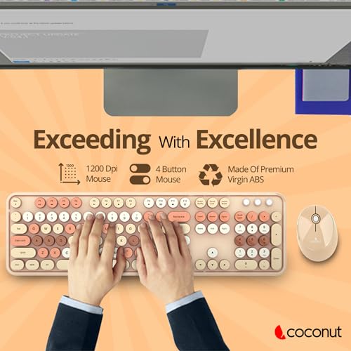 Image of Coconut Vintage Combo Retro Wireless Keyboard & Mouse 2.4G Mixed Color Keyboard Mouse Set with Round Punk 104 Keycaps (Brown)