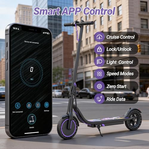 Image of Electric Scooter, 350W-500W Motor, 19 MPH to 22MPH, 15-41 Miles Range, Dual Suspension, Dual Braking, App Control, Foldable Commuter E Scooter for Adults and Teens