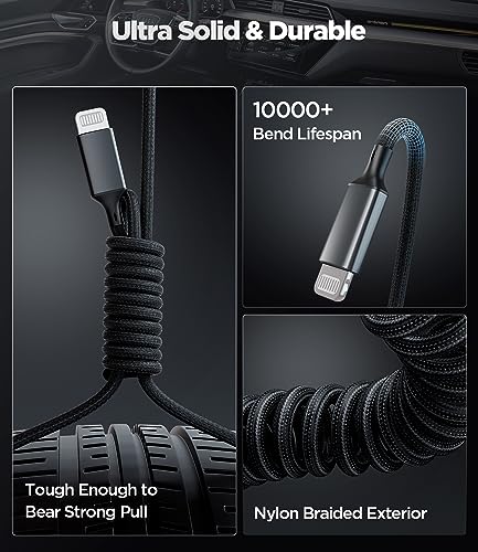 iPhone Car Charger, 72W 3-Port Car Charger with 6FT Lightning Coiled Cable - image 4