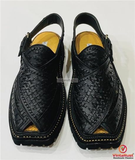 Handmade Leather Peshawari Chappal Sandals - Woven Design4