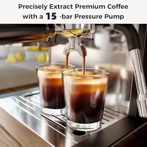 Image of Kismile - Espresso machines with shredder, 15 bar professional espresso machine with removable water tank, hot water function, milk frother steam rod for