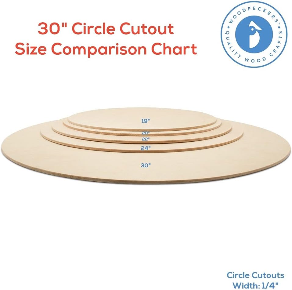 Wood Circles 30 inch, 1/4 Inch Thick, Birch Plywood Discs, Pack of 1 Unfinished Wood Circles for Crafts, Wood Rounds by Woodpeckers