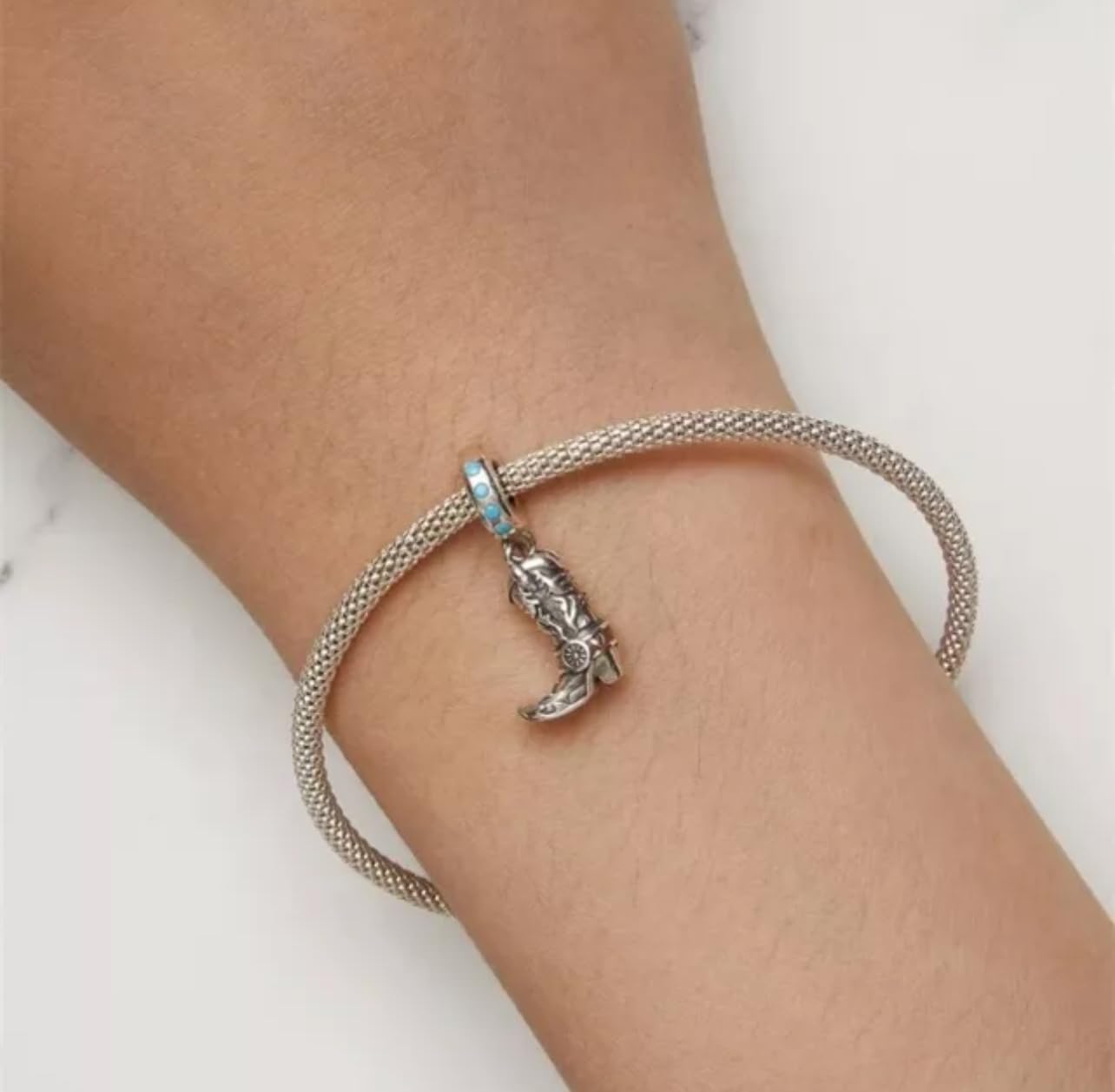 FLXHHX Abalorio Colgante de Bota de Vaquero, Plata de Ley 925 auténtica, Compatible con Pulsera