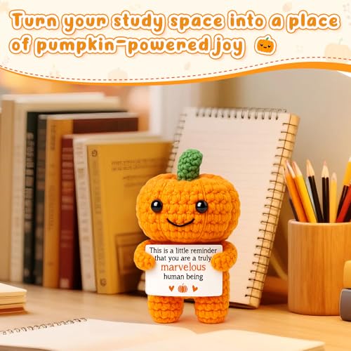 Funny Positive Pumpkin Halloween Decorations Gifts, Fall Decorations for Home, Halloween Basket Stuffers for Teen Girls Boys Kids, Thanksgiving Decorations, Handmade Emotional Crochet Pumpkin Decor - Image 6