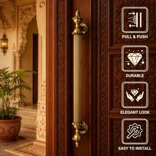 Image of GLOXY Premium Antique 24 inch Vintage Royal Taj Main Door Handle with 18.5 inch Hole-to-Hole Spacing - Decorative Push & Pull Aluminium Handle for Wooden & Glass Doors - Ideal for Homes, Restaurants & Villas