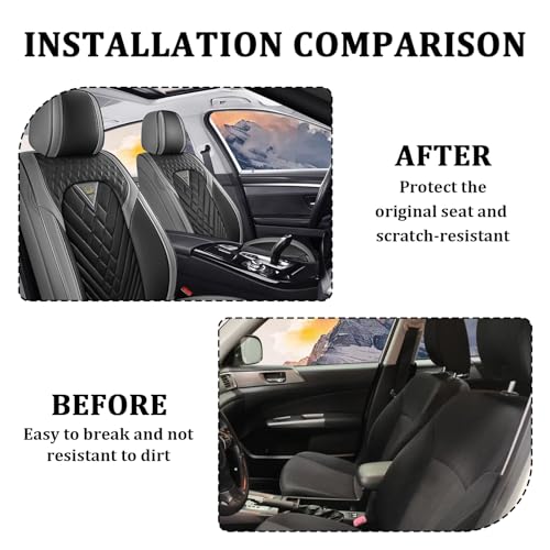 Image of Car Seat Covers Front Seats for Subaru Outback 2000-2026, Waterproof Nappa Leather Car Seat Cover, Full Coverage Car Seat Covers Sets(2 Seats /Gray Black)